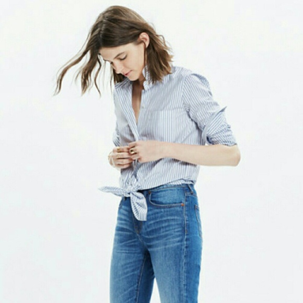 Madewell Bookend Stripes Tie Front Shirt